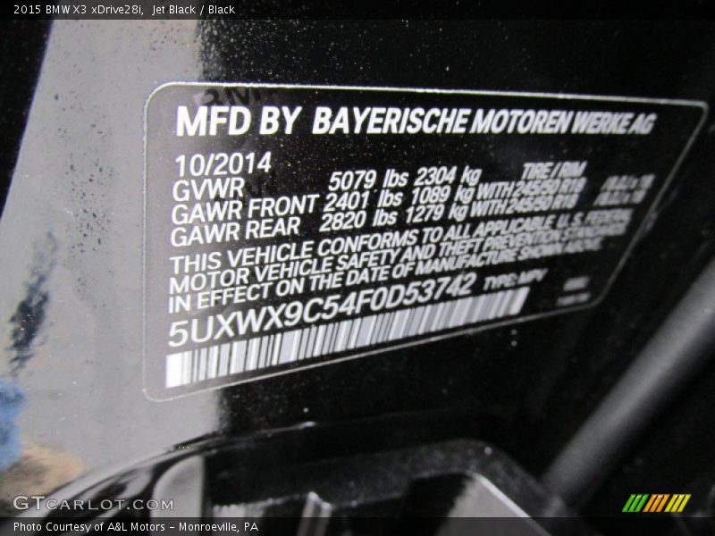 Jet Black / Black 2015 BMW X3 xDrive28i