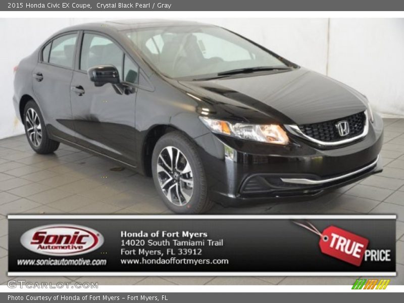 Crystal Black Pearl / Gray 2015 Honda Civic EX Coupe