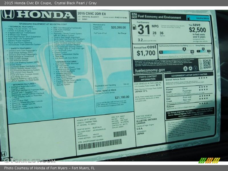  2015 Civic EX Coupe Window Sticker