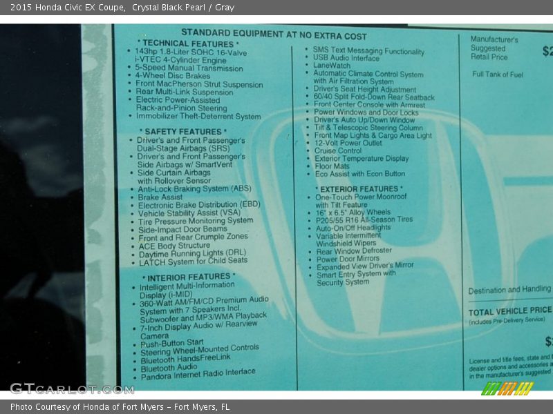  2015 Civic EX Coupe Window Sticker