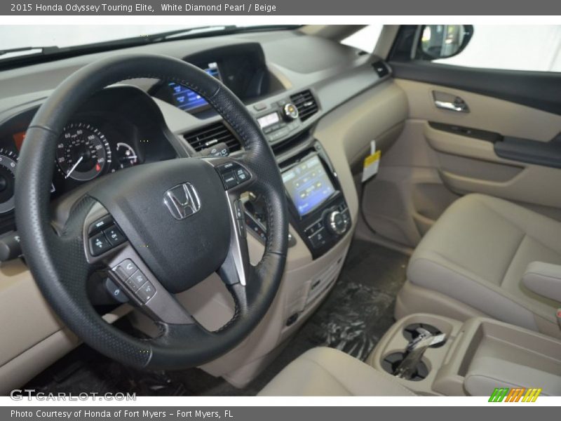 White Diamond Pearl / Beige 2015 Honda Odyssey Touring Elite