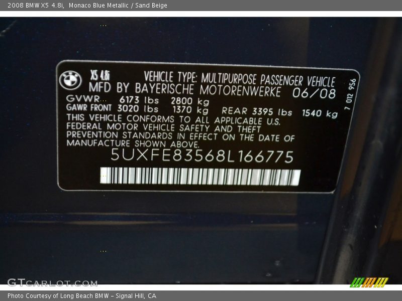 Monaco Blue Metallic / Sand Beige 2008 BMW X5 4.8i