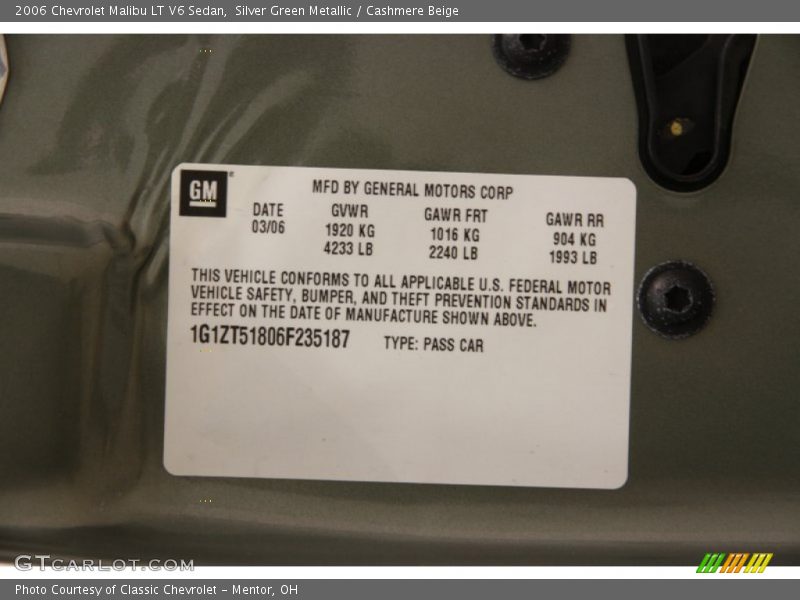 Silver Green Metallic / Cashmere Beige 2006 Chevrolet Malibu LT V6 Sedan