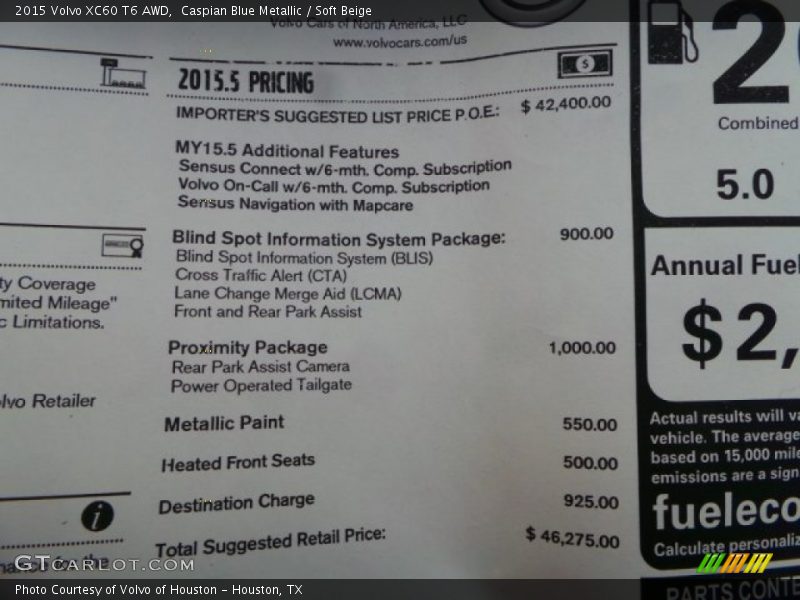 Caspian Blue Metallic / Soft Beige 2015 Volvo XC60 T6 AWD