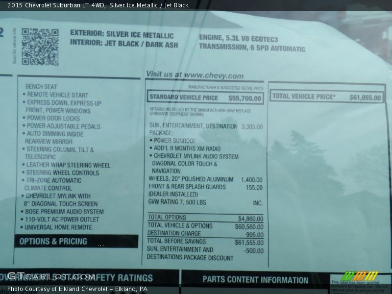 Silver Ice Metallic / Jet Black 2015 Chevrolet Suburban LT 4WD