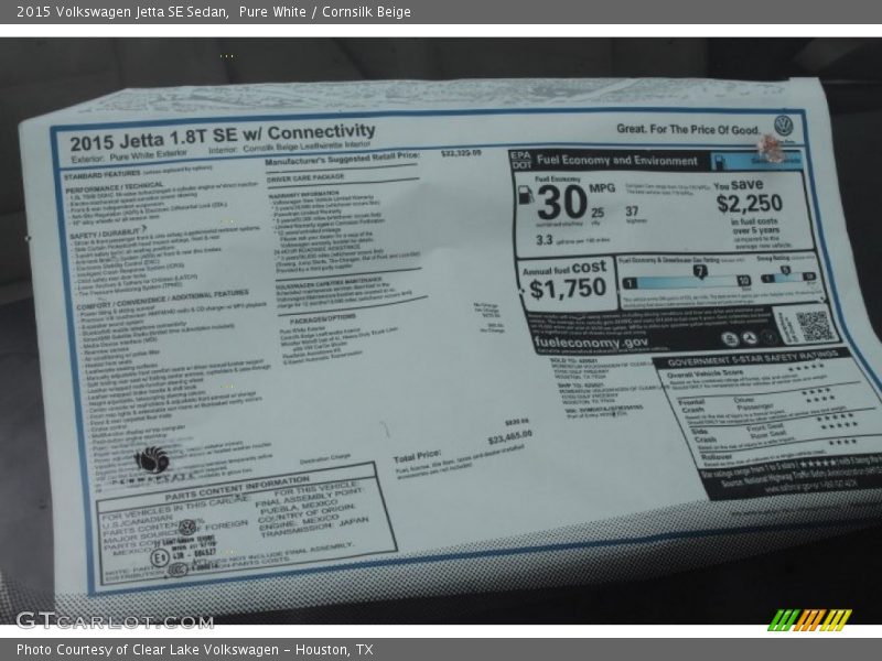 Pure White / Cornsilk Beige 2015 Volkswagen Jetta SE Sedan