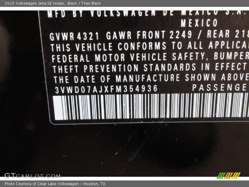 Black / Titan Black 2015 Volkswagen Jetta SE Sedan