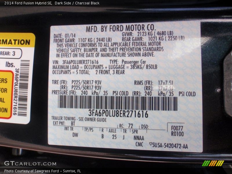 Dark Side / Charcoal Black 2014 Ford Fusion Hybrid SE