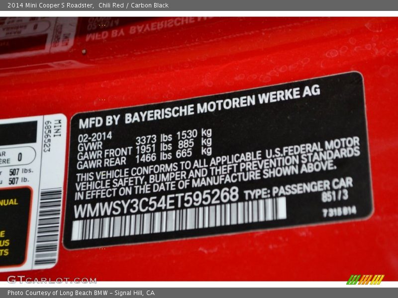 Chili Red / Carbon Black 2014 Mini Cooper S Roadster