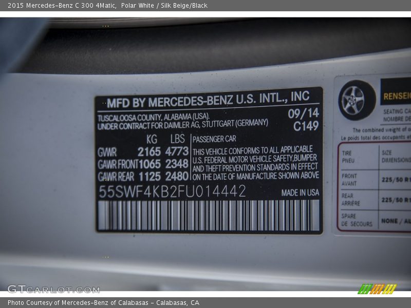 Polar White / Silk Beige/Black 2015 Mercedes-Benz C 300 4Matic