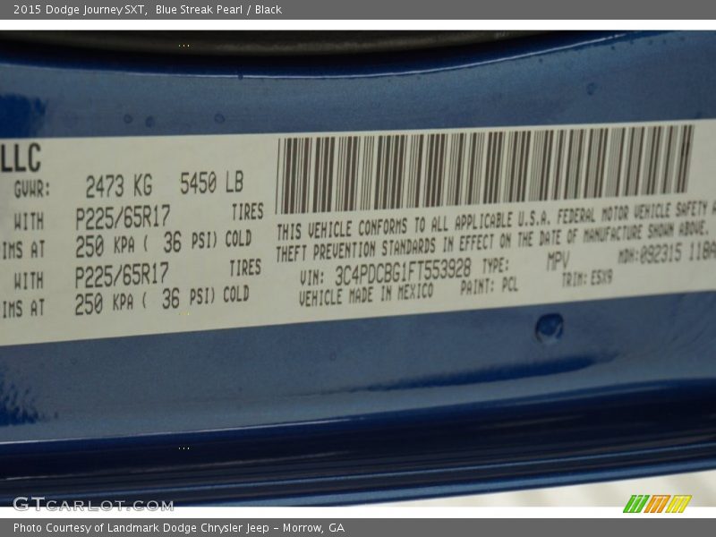 Blue Streak Pearl / Black 2015 Dodge Journey SXT