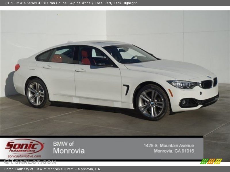 Alpine White / Coral Red/Black Highlight 2015 BMW 4 Series 428i Gran Coupe