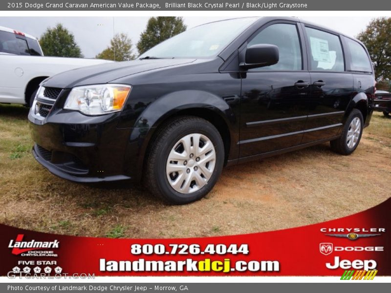 Brilliant Black Crystal Pearl / Black/Light Graystone 2015 Dodge Grand Caravan American Value Package