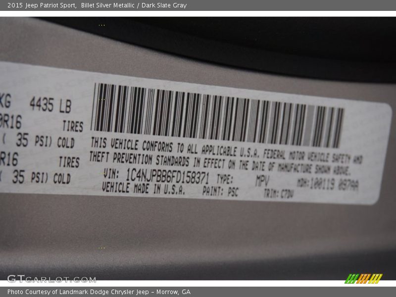 Billet Silver Metallic / Dark Slate Gray 2015 Jeep Patriot Sport