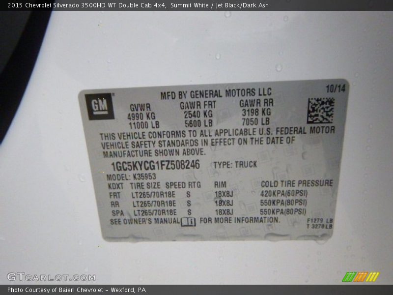 Summit White / Jet Black/Dark Ash 2015 Chevrolet Silverado 3500HD WT Double Cab 4x4