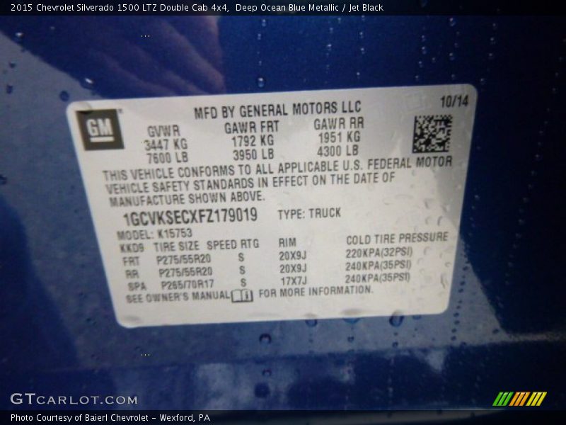 Deep Ocean Blue Metallic / Jet Black 2015 Chevrolet Silverado 1500 LTZ Double Cab 4x4