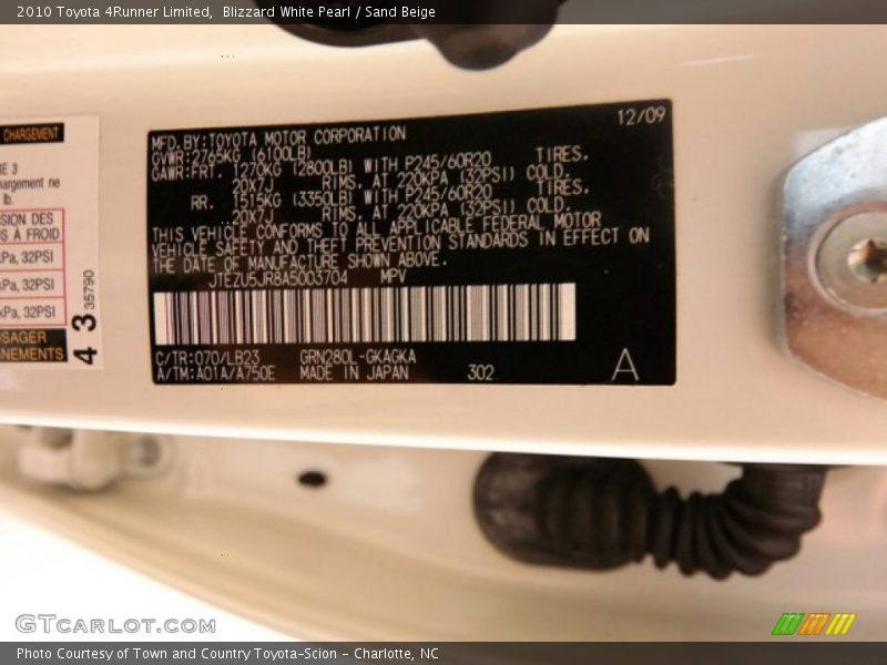 Blizzard White Pearl / Sand Beige 2010 Toyota 4Runner Limited