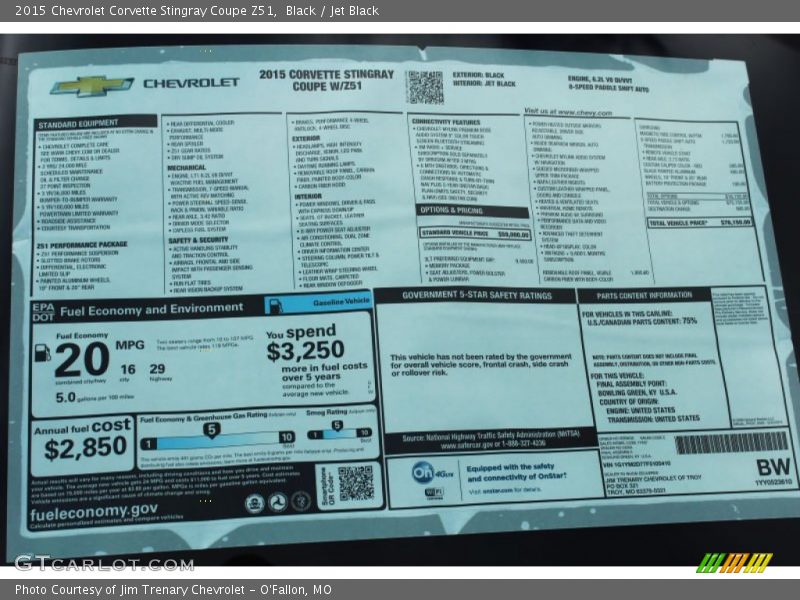  2015 Corvette Stingray Coupe Z51 Window Sticker