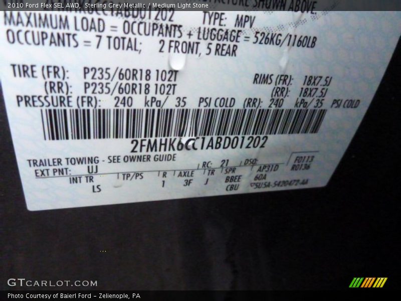 Sterling Grey Metallic / Medium Light Stone 2010 Ford Flex SEL AWD