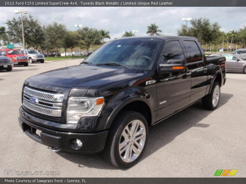 Tuxedo Black Metallic / Limited Unique Red Leather 2013 Ford F150 Limited SuperCrew 4x4