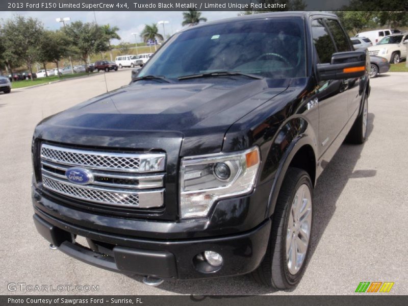 Tuxedo Black Metallic / Limited Unique Red Leather 2013 Ford F150 Limited SuperCrew 4x4