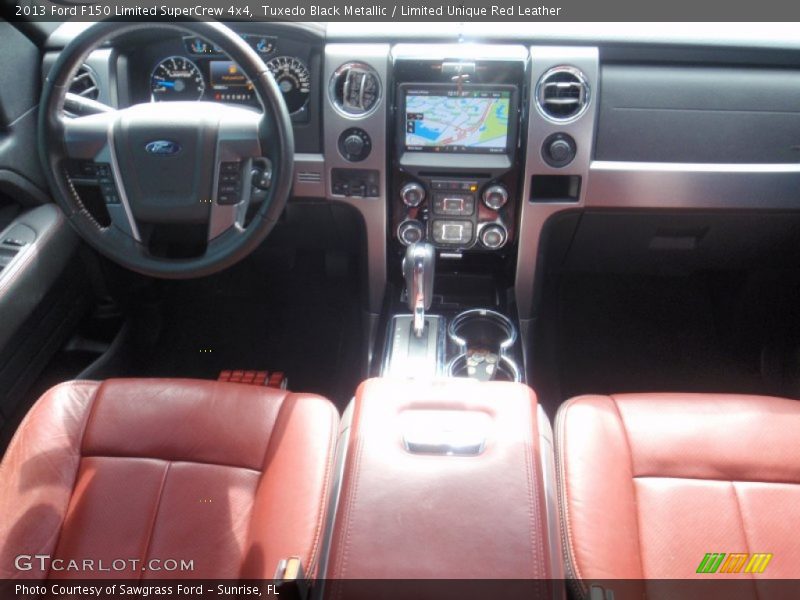 Tuxedo Black Metallic / Limited Unique Red Leather 2013 Ford F150 Limited SuperCrew 4x4