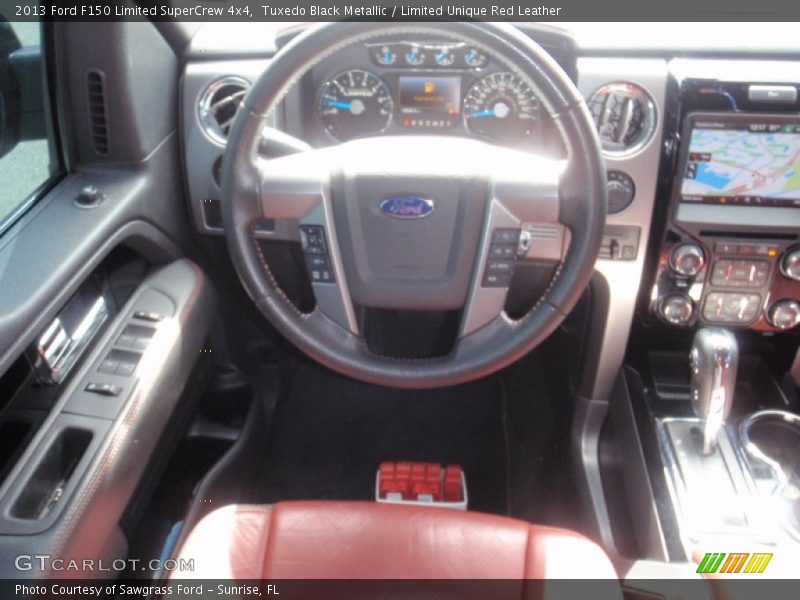 Tuxedo Black Metallic / Limited Unique Red Leather 2013 Ford F150 Limited SuperCrew 4x4