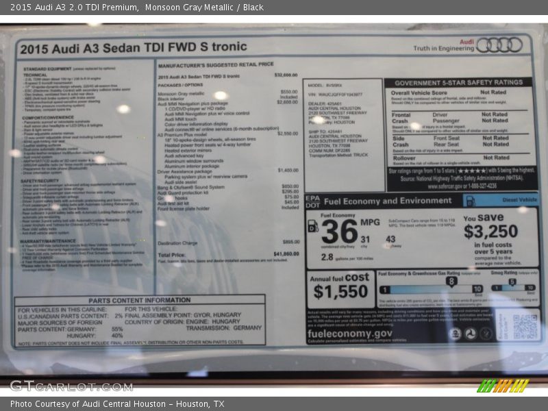 Monsoon Gray Metallic / Black 2015 Audi A3 2.0 TDI Premium