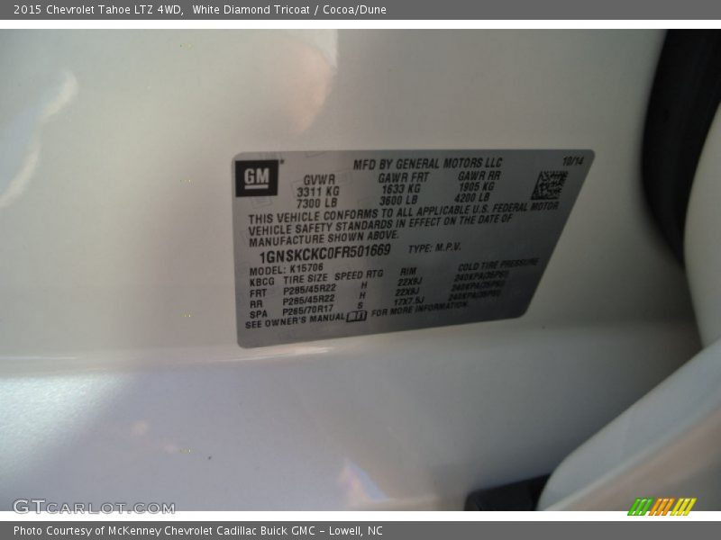 White Diamond Tricoat / Cocoa/Dune 2015 Chevrolet Tahoe LTZ 4WD