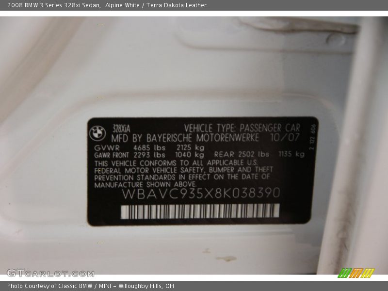 Alpine White / Terra Dakota Leather 2008 BMW 3 Series 328xi Sedan
