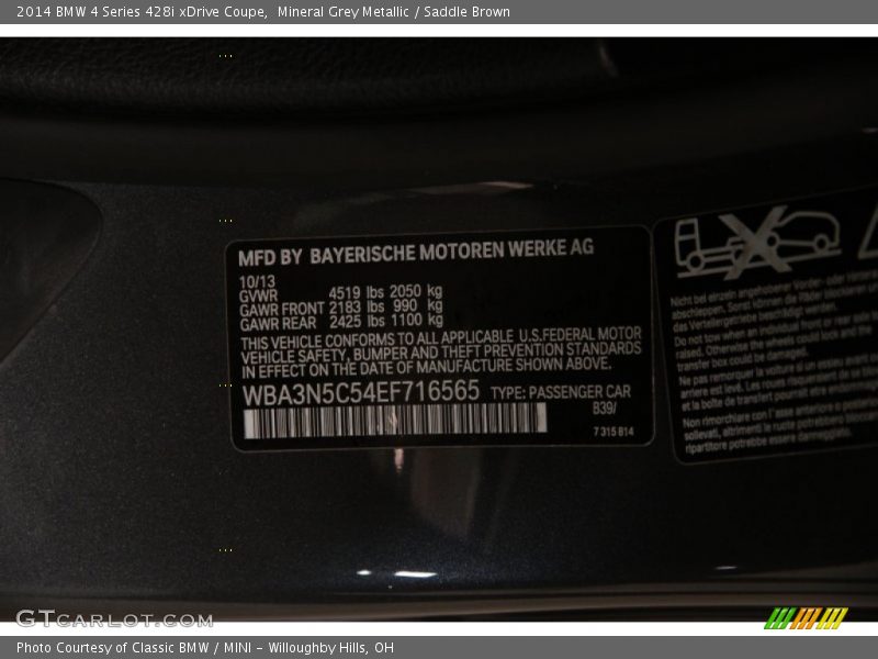 2014 4 Series 428i xDrive Coupe Mineral Grey Metallic Color Code B39