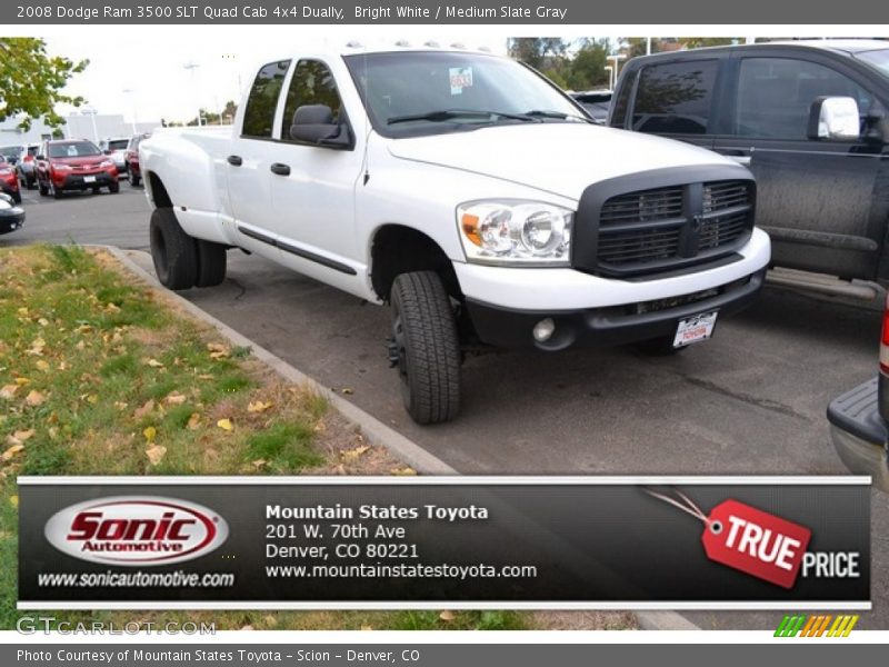 Bright White / Medium Slate Gray 2008 Dodge Ram 3500 SLT Quad Cab 4x4 Dually