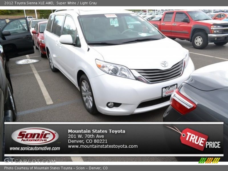 Super White / Light Gray 2012 Toyota Sienna XLE AWD