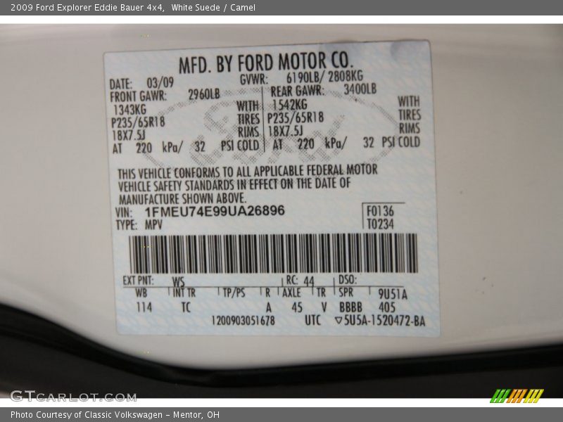 White Suede / Camel 2009 Ford Explorer Eddie Bauer 4x4