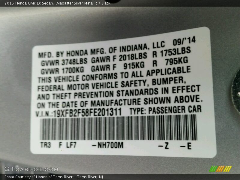 Alabaster Silver Metallic / Black 2015 Honda Civic LX Sedan