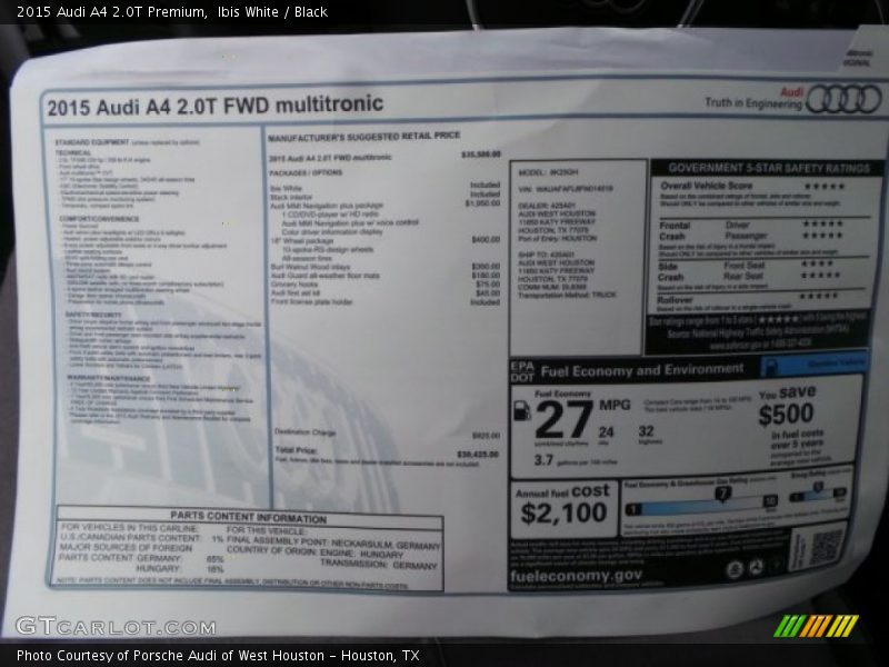  2015 A4 2.0T Premium Window Sticker