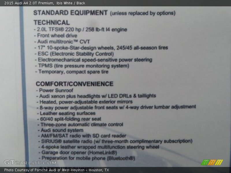 Ibis White / Black 2015 Audi A4 2.0T Premium