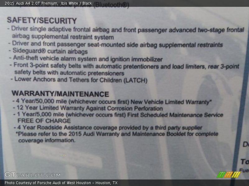 Ibis White / Black 2015 Audi A4 2.0T Premium