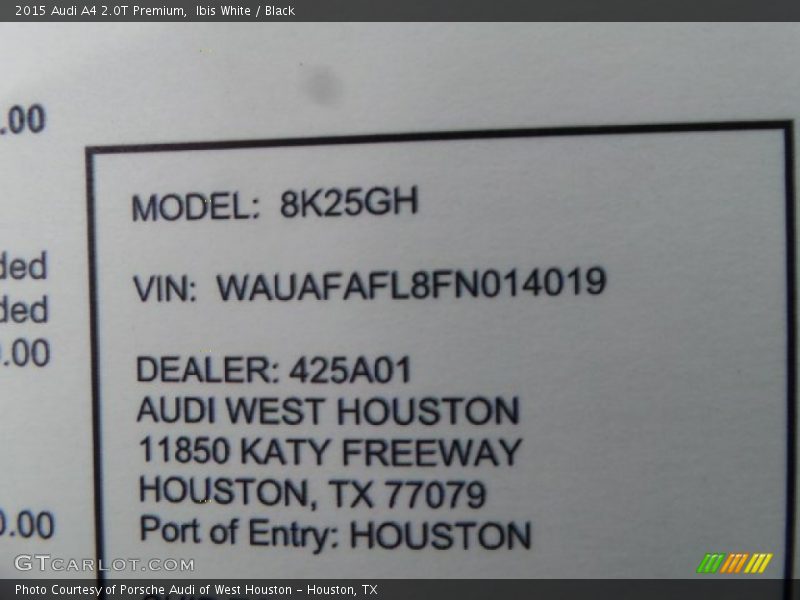 Ibis White / Black 2015 Audi A4 2.0T Premium