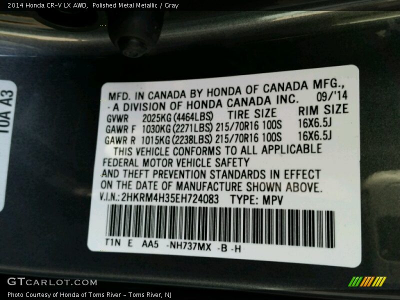 Polished Metal Metallic / Gray 2014 Honda CR-V LX AWD