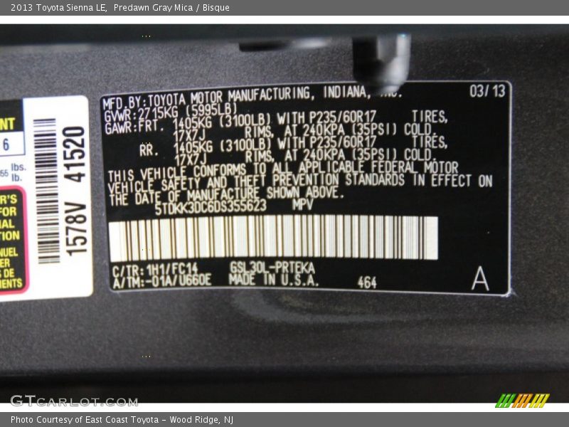 Predawn Gray Mica / Bisque 2013 Toyota Sienna LE