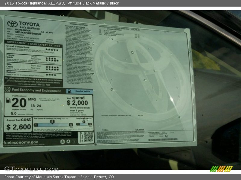Attitude Black Metallic / Black 2015 Toyota Highlander XLE AWD