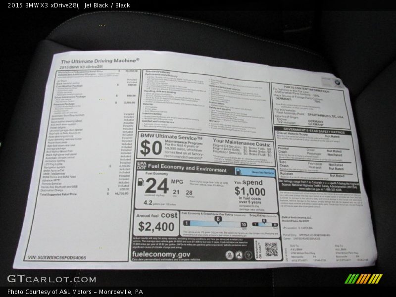 Jet Black / Black 2015 BMW X3 xDrive28i