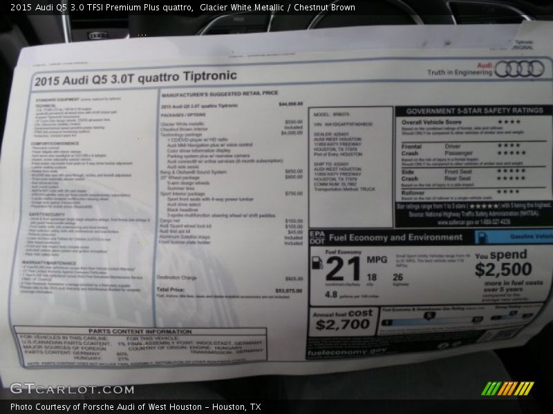  2015 Q5 3.0 TFSI Premium Plus quattro Window Sticker