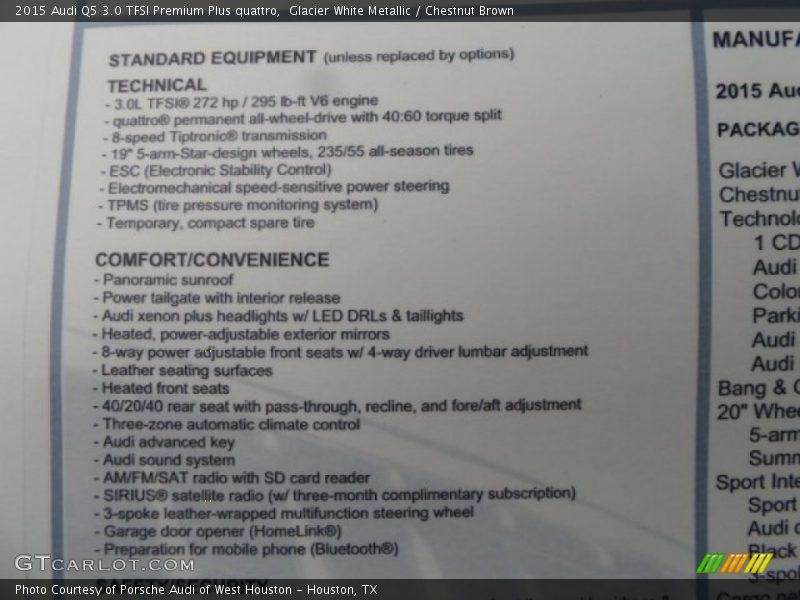 Glacier White Metallic / Chestnut Brown 2015 Audi Q5 3.0 TFSI Premium Plus quattro