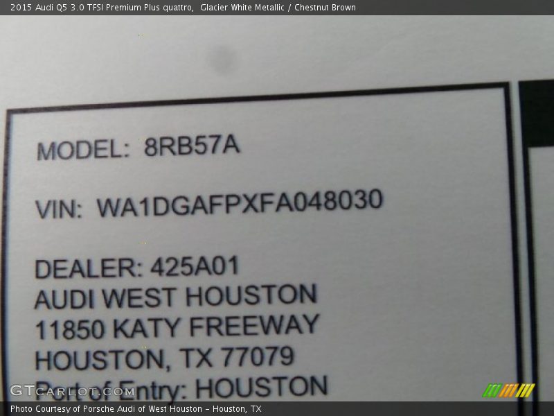Glacier White Metallic / Chestnut Brown 2015 Audi Q5 3.0 TFSI Premium Plus quattro