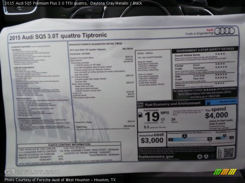  2015 SQ5 Premium Plus 3.0 TFSI quattro Window Sticker
