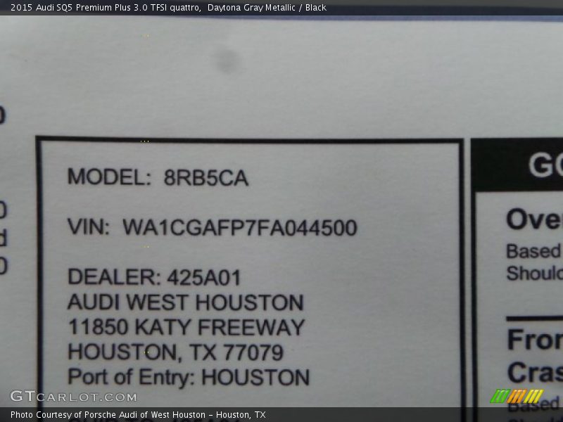Daytona Gray Metallic / Black 2015 Audi SQ5 Premium Plus 3.0 TFSI quattro