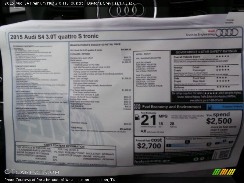  2015 S4 Premium Plus 3.0 TFSI quattro Window Sticker