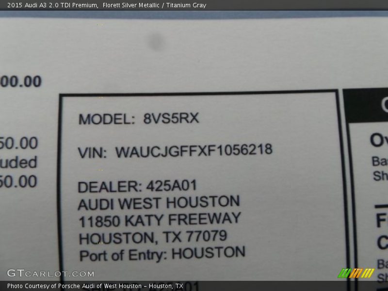 Florett Silver Metallic / Titanium Gray 2015 Audi A3 2.0 TDI Premium